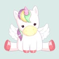 Cute rainbow unicorn with wings. Royalty Free Stock Photo