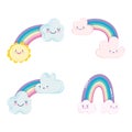 Cute rainbows clouds sun weather sky cartoon decoration