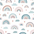 Cute rainbows and hearts seamless pattern. Adorable background Royalty Free Stock Photo