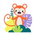 Cute rainforest in bushes. Adorable African baby animal on nature cartoon vector illustration