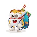 Cute ramen mascot carrying a schoolbag, backpack, back to school