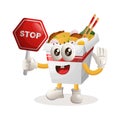 Cute ramen mascot holding stop sign, street sign, road sign Royalty Free Stock Photo