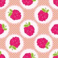 Cute raspberries polka dot vector illustration. Seamless repeating pattern.