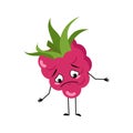 Cute raspberry character with sad emotions, downcast eyes, depressing face, arms and legs