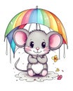 Cute rat collection with rainbows. Cute rat pups illustration bundle design. Colorful rat pups sitting bundle design on white