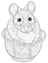 Adult coloring book,page a cute rat on the cup image for relaxing. Royalty Free Stock Photo