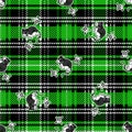 Cute rat on plaid background vector pattern. Grungy alternative checkered home decor with cartoon animal. Seamless
