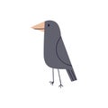 Cute raven. Funny adorable crow in kids Scandinavian style. Feathers fauna, bird profile. Childish Scandi flat vector