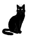 Cute realistic cat sitting. Vector illustration of kitty looking up. Grey lines, black figure on white background