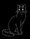 Cute realistic cat sitting. Vector illustration of kitty looking up. White lines on black background. Element for your Royalty Free Stock Photo