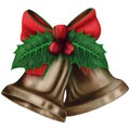 Cute realistic christmas bells with bow and holly