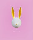 Cute realistic easter bunny, Abstract face of bunny. Greeting card with Happy Easter writing. Ears and tiny face with a golden