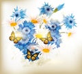 Cute realistic vector bouquet from chamomiles flowers and blue c