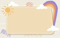 Cute Rectangle Note Frame Background Sun Rainbow Cloud Royalty Free Stock Photo