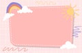 Cute Rectangle Note Frame Background Sun Rainbow Cloud Royalty Free Stock Photo