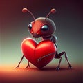 cute red ant holding red heart