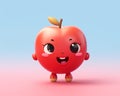 Cute red apple sweet smile isolated, 3D render style. AI Generated Royalty Free Stock Photo