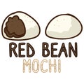 Cute red bean traditional mochi vector. Hand drawn daifuku Asian snack clipart.