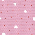 Cute red blood drops with hearts and dots on grunge stripes background. Seamless vector pattern for medical and Royalty Free Stock Photo