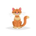 Cute red cartoon cat sitting. Domestic ginger farm animal. Pet drawing. Flat comic style. Ideal for education. Vector illustration Royalty Free Stock Photo