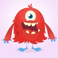 Cute red cartoon monster. Funny monster with smiling expression. Halloween vector illustration Royalty Free Stock Photo