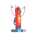 Cute red cartoon robot postman character vector Illustration