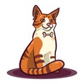 Cute red cat with bone collar in cartoon style