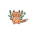 Cute red cat, flowers and butterfly Royalty Free Stock Photo