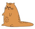 Cute red cat. The pet is sitting. The animal was scared. Cartoon image. Vector illustration