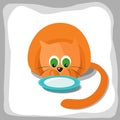 Cute red cat and plate with milk