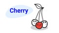 Cute red cherry cartoon comic characters with smiling faces happy emoji kawaii hand drawn style fresh fruits healthy