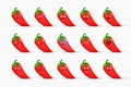 Cute red chilies with emoticons set