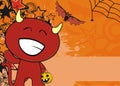 Cute red demon cartoon halloween background2 Royalty Free Stock Photo