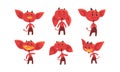 Cute Red Devil with Various Emotions and Actions Collection, Funny Demon Cartoon Character Vector Illustration