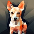 Cute red dog, puppy, welsh corgi, close-up portrait on black, polygon