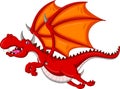 Cute red dragon cartoon flying