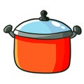 Cute red dutch oven for cooking - vector. Royalty Free Stock Photo