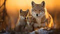 Cute red fox cub looking at camera in snowy forest generated by AI Royalty Free Stock Photo