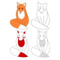 Cute Red Fox and Kitsune. Vector Illustration. isolated on White Background. Royalty Free Stock Photo