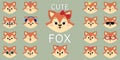 Cute red fox, mega set of different emotions. Cartoon style, flat design, vector illustration Royalty Free Stock Photo