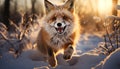 A cute red fox playing in the snowy forest generated by AI Royalty Free Stock Photo