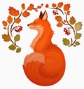 Cute red fox in profile in a frame of leaves Royalty Free Stock Photo