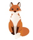 Cute red fox sitting. Cartoon animal character design. Forest animal. Flat vector illustration isolated on white background Royalty Free Stock Photo
