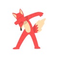 Cute red fox standing in dub dancing pose, cartoon animal doing dubbing vector Illustration on a white background