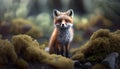 Cute Red Fox, Vulpes vulpes in mistery forest. Beautiful animal in the nature habitat. Wildlife scene from the wild