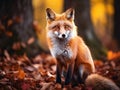 Cute Red Fox, Vulpes vulpes, fall forest. Beautiful animal in the nature habitat. Orange fox, detail portrait, Czech Royalty Free Stock Photo