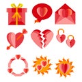 Valentine day hearts with wings or arrow, love symbol vector set. Creative Royalty Free Stock Photo