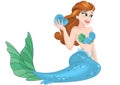 Cute red haired mermaid with sea shell Royalty Free Stock Photo