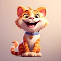 Cute red-haired cartoon kitten close-up on pink background. Generative AI