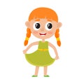 Cute red-haired girl in green dress isolated on white. Royalty Free Stock Photo